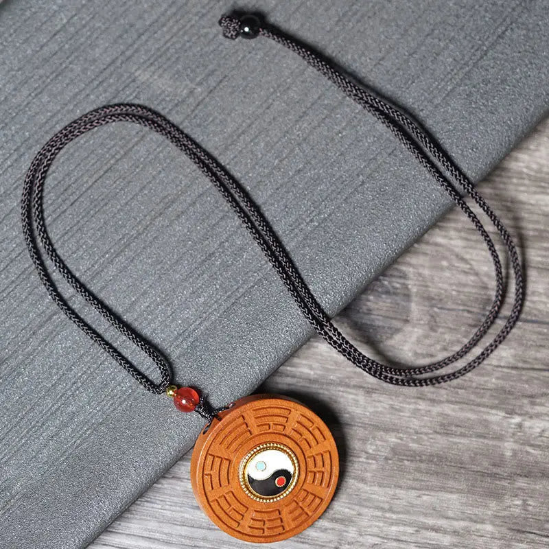 Fortune Jewel Lightning Struck Jujube Wood Yin Yang Bagua Luck Necklace Pendant Fortune Jewel