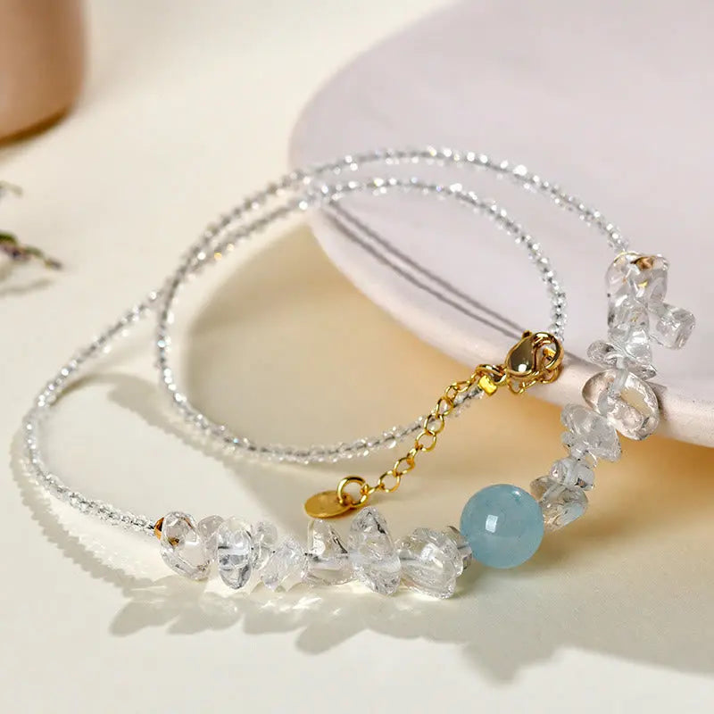Fortune Jewel Irregular White Crystal Aquamarine Bead Healing Necklace Pendant Fortune Jewel