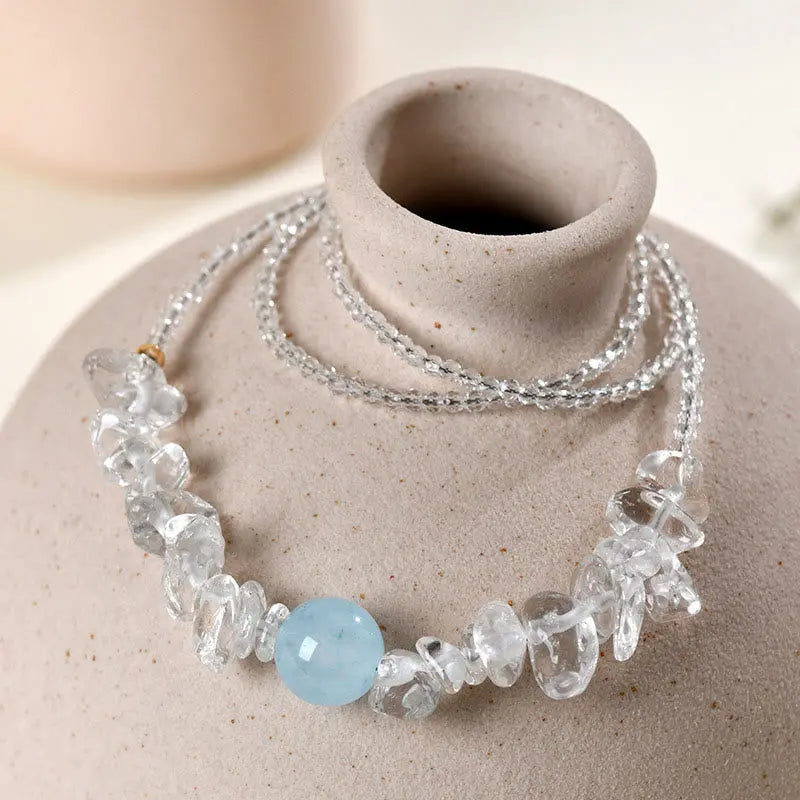 Fortune Jewel Irregular White Crystal Aquamarine Bead Healing Necklace Pendant Fortune Jewel