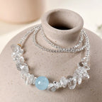 Fortune Jewel Irregular White Crystal Aquamarine Bead Healing Necklace Pendant Fortune Jewel