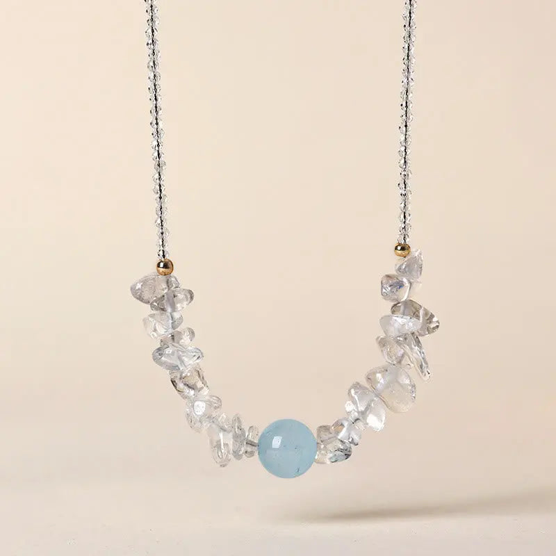 Fortune Jewel Irregular White Crystal Aquamarine Bead Healing Necklace Pendant Fortune Jewel