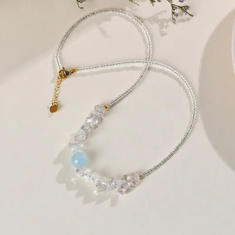 Fortune Jewel Irregular White Crystal Aquamarine Bead Healing Necklace Pendant Fortune Jewel