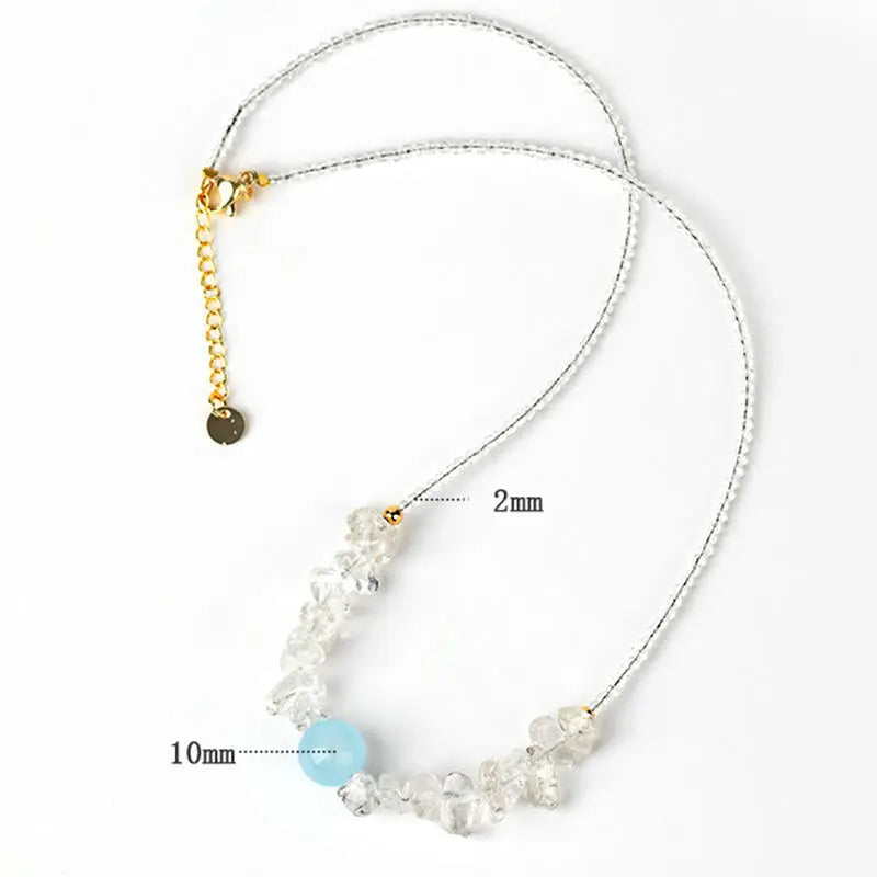 Fortune Jewel Irregular White Crystal Aquamarine Bead Healing Necklace Pendant Fortune Jewel