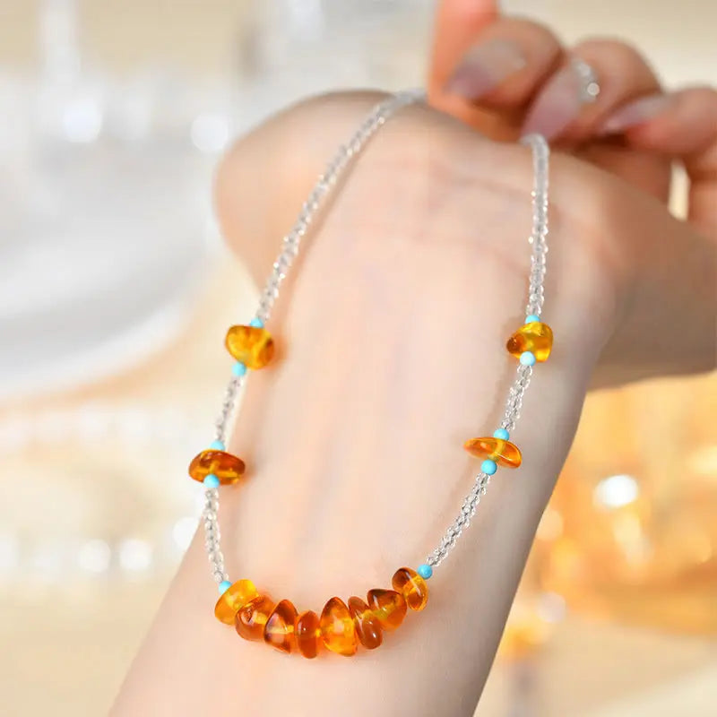 Fortune Jewel White Crystal Bead Irregular Amber Clarity Necklace Pendant Fortune Jewel