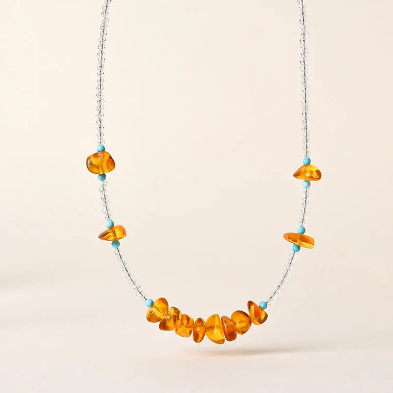 Fortune Jewel White Crystal Bead Irregular Amber Clarity Necklace Pendant Fortune Jewel