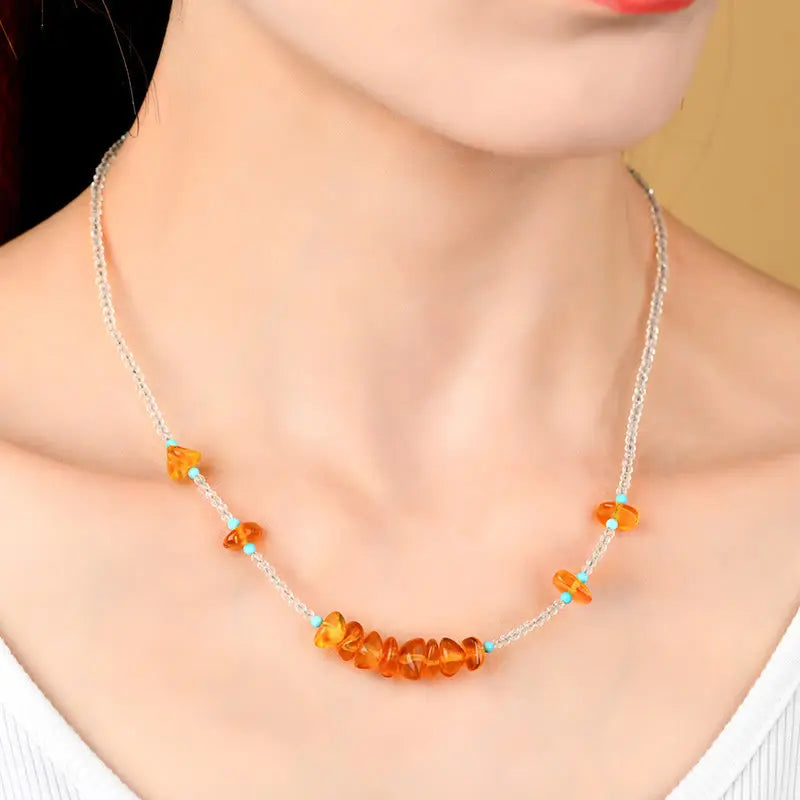 Fortune Jewel White Crystal Bead Irregular Amber Clarity Necklace Pendant Fortune Jewel