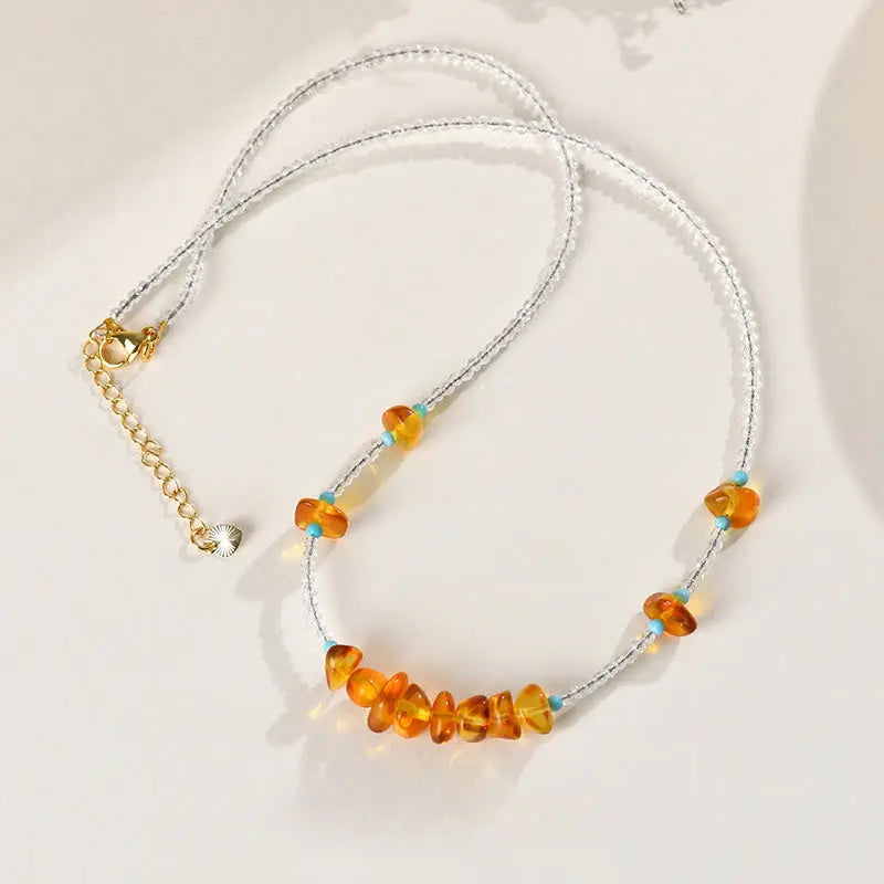 Fortune Jewel White Crystal Bead Irregular Amber Clarity Necklace Pendant Fortune Jewel
