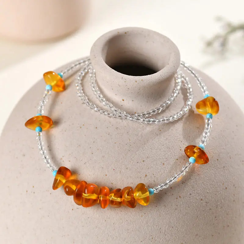 Fortune Jewel White Crystal Bead Irregular Amber Clarity Necklace Pendant Fortune Jewel