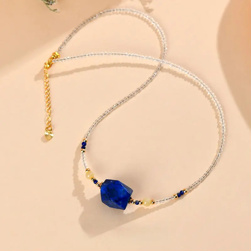 Fortune Jewel White Crystal Lazurite Healing Meditation Necklace Pendant Fortune Jewel