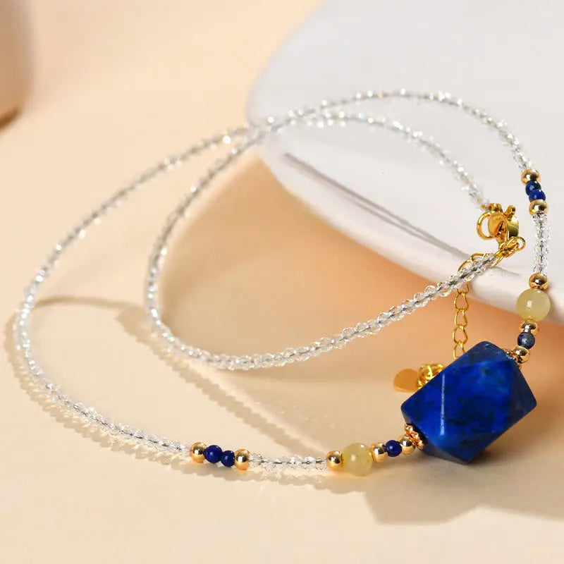 Fortune Jewel White Crystal Lazurite Healing Meditation Necklace Pendant Fortune Jewel
