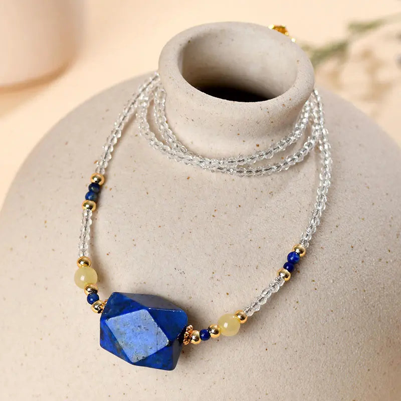 Fortune Jewel White Crystal Lazurite Healing Meditation Necklace Pendant Fortune Jewel