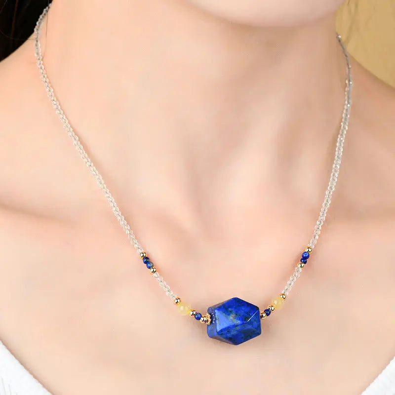 Fortune Jewel White Crystal Lazurite Healing Meditation Necklace Pendant Fortune Jewel