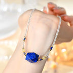 Fortune Jewel White Crystal Lazurite Healing Meditation Necklace Pendant Fortune Jewel