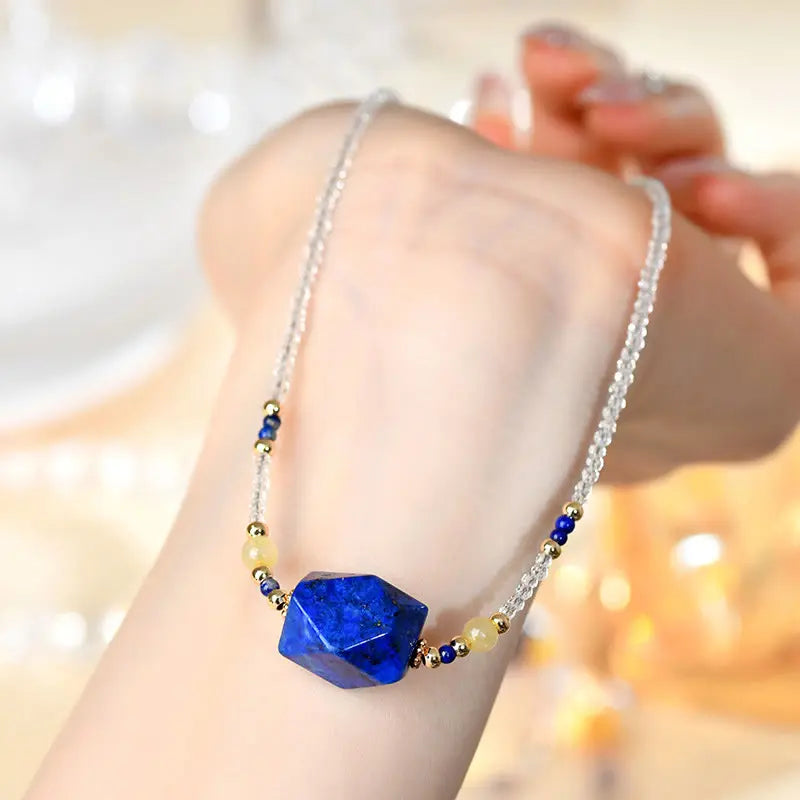 Fortune Jewel White Crystal Lazurite Healing Meditation Necklace Pendant Fortune Jewel
