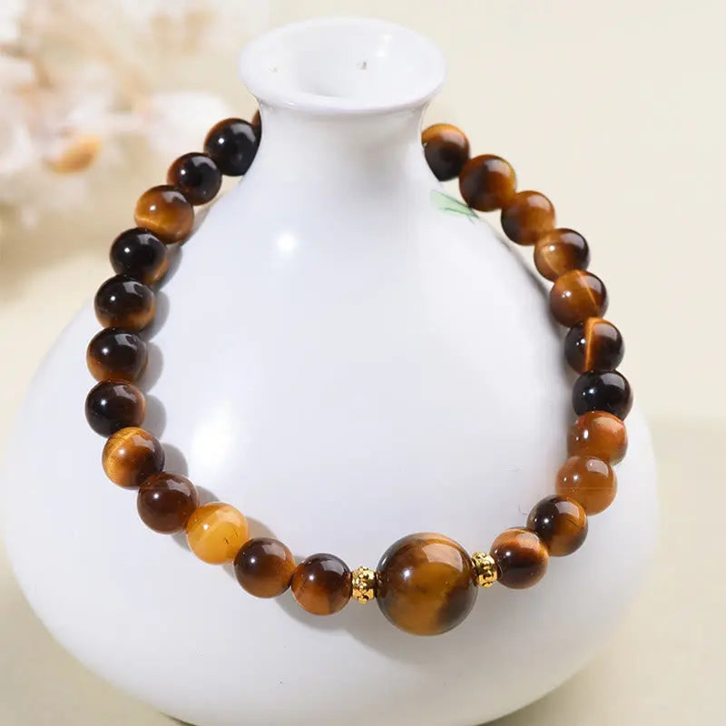 Fortune Jewel Tiger Eye Black Obsidian Courage Beads Bracelet Fortune Jewel