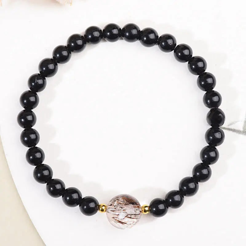 Fortune Jewel Tiger Eye Black Obsidian Courage Beads Bracelet Fortune Jewel