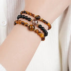 Fortune Jewel Tiger Eye Black Obsidian Courage Beads Bracelet Fortune Jewel