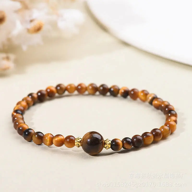 Fortune Jewel Tiger Eye Black Obsidian Courage Beads Bracelet Fortune Jewel