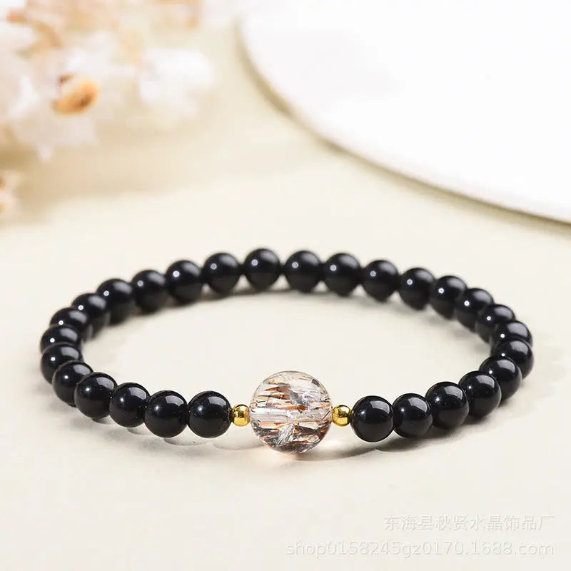 Fortune Jewel Tiger Eye Black Obsidian Courage Beads Bracelet Fortune Jewel