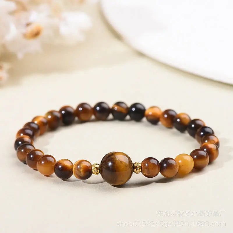 Fortune Jewel Tiger Eye Black Obsidian Courage Beads Bracelet Fortune Jewel