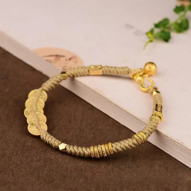 Fortune Jewel Handmade Five Emperor Coins Wealth String Braided Bracelet Fortune Jewel