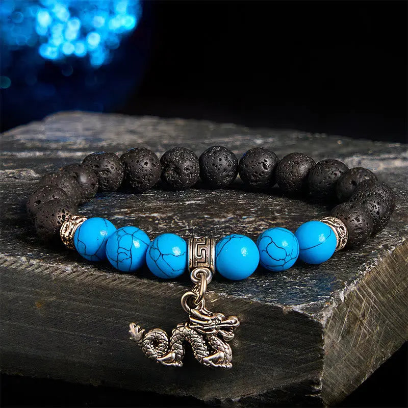 Fortune Jewel Black Lava Rock Crystal Beads Animal Pattern Healing Bracelet Fortune Jewel