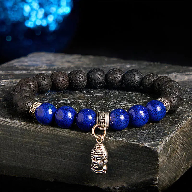 Fortune Jewel Black Lava Rock Crystal Beads Animal Pattern Healing Bracelet Fortune Jewel