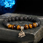 Fortune Jewel Black Lava Rock Crystal Beads Animal Pattern Healing Bracelet Fortune Jewel
