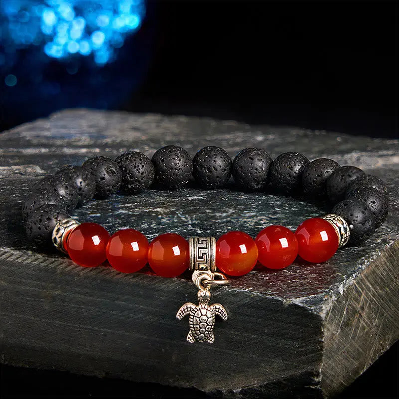 Fortune Jewel Black Lava Rock Crystal Beads Animal Pattern Healing Bracelet Fortune Jewel
