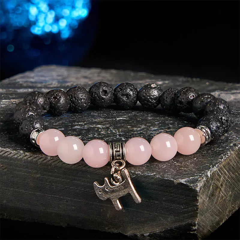 Fortune Jewel Black Lava Rock Crystal Beads Animal Pattern Healing Bracelet Fortune Jewel