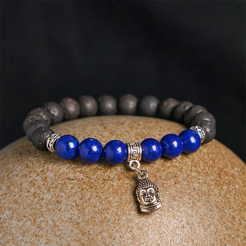 Fortune Jewel Black Lava Rock Crystal Beads Animal Pattern Healing Bracelet Fortune Jewel
