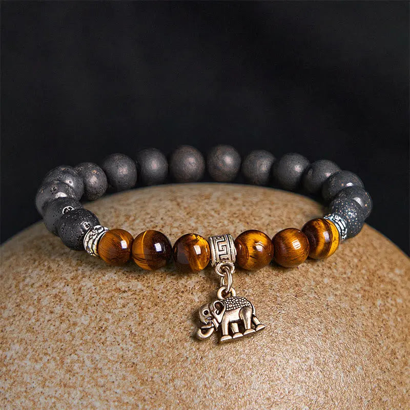 Fortune Jewel Black Lava Rock Crystal Beads Animal Pattern Healing Bracelet Fortune Jewel