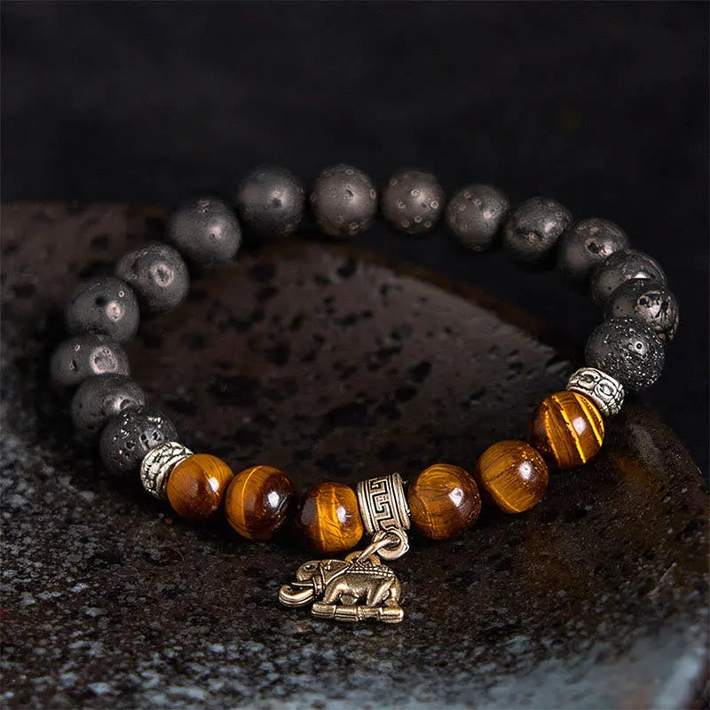 Fortune Jewel Black Lava Rock Crystal Beads Animal Pattern Healing Bracelet Fortune Jewel