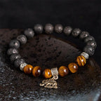 Fortune Jewel Black Lava Rock Crystal Beads Animal Pattern Healing Bracelet Fortune Jewel