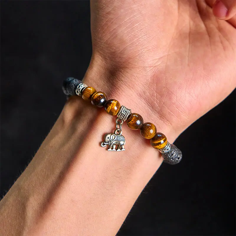 Fortune Jewel Black Lava Rock Crystal Beads Animal Pattern Healing Bracelet Fortune Jewel
