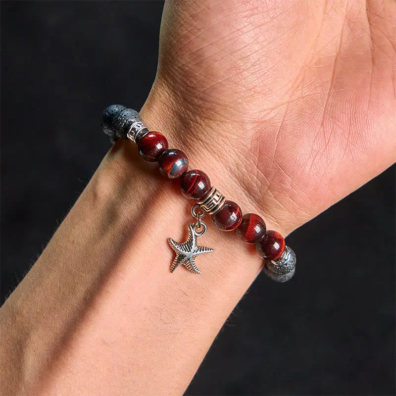 Fortune Jewel Black Lava Rock Crystal Beads Animal Pattern Healing Bracelet Fortune Jewel