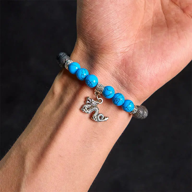 Fortune Jewel Black Lava Rock Crystal Beads Animal Pattern Healing Bracelet Fortune Jewel