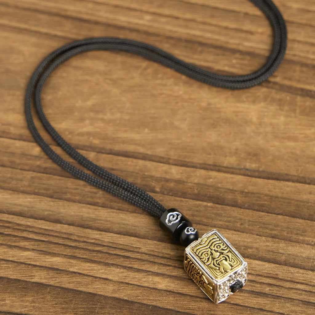 Fortune Jewel Tibetan Zakiram Goddess Of Wealth Protection Rope Square Necklace Pendant Fortune Jewel