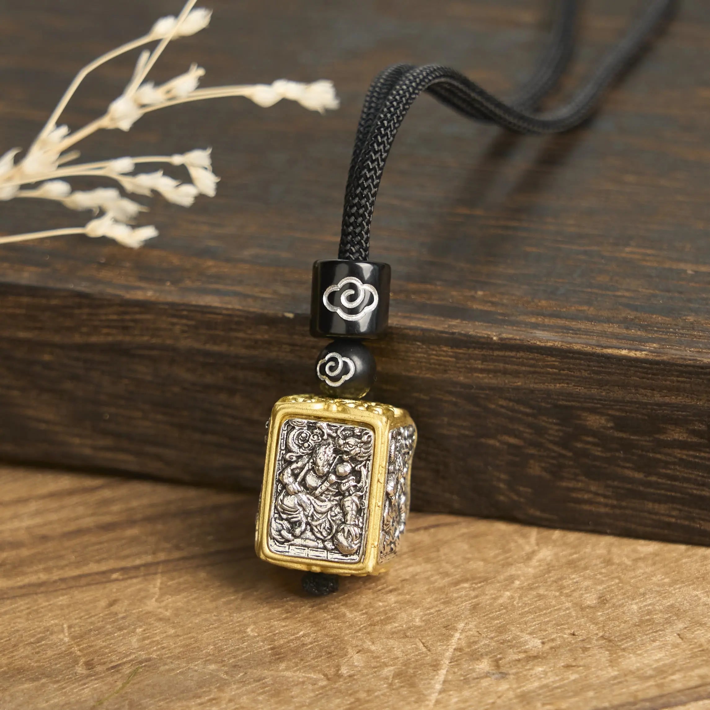 Fortune Jewel Tibetan Zakiram Goddess Of Wealth Protection Rope Square Necklace Pendant Fortune Jewel