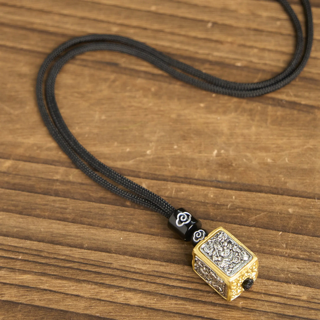 Fortune Jewel Tibetan Zakiram Goddess Of Wealth Protection Rope Square Necklace Pendant Fortune Jewel
