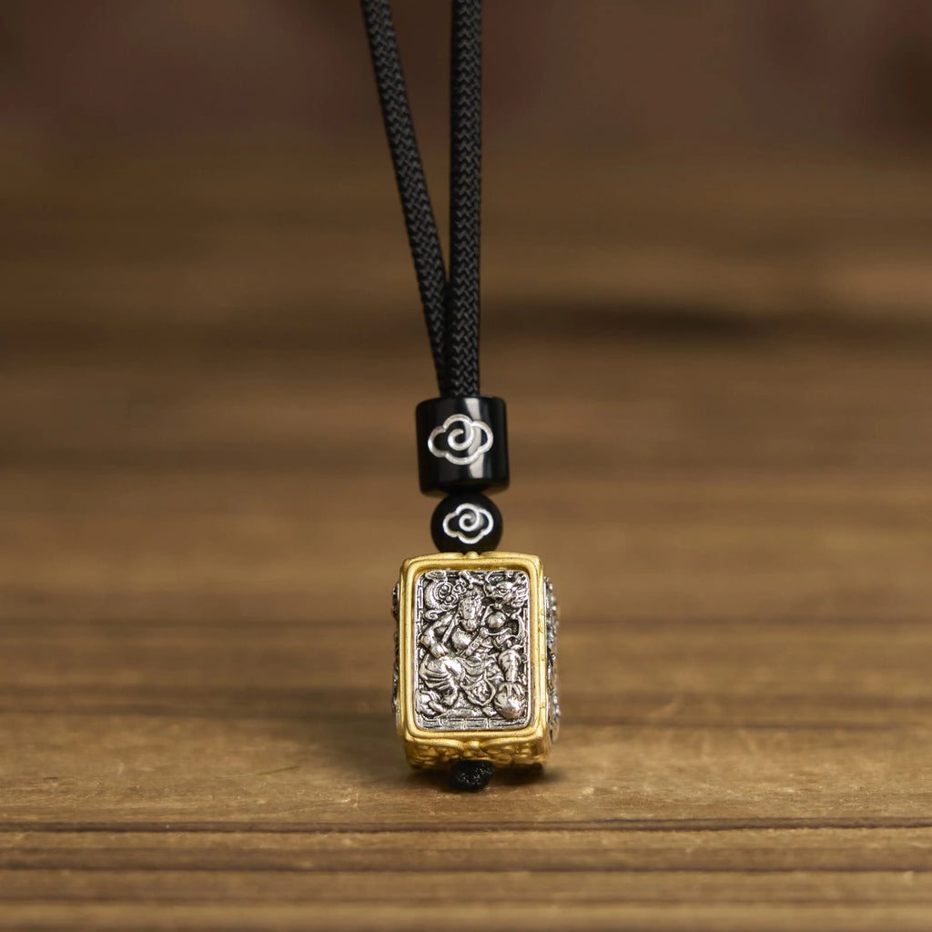 Fortune Jewel Tibetan Zakiram Goddess Of Wealth Protection Rope Square Necklace Pendant Fortune Jewel