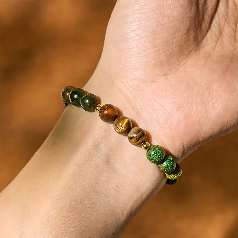 Fortune Jewel Turquoise Tiger Eye Beads Glass Balance Serenity Bracelet Fortune Jewel