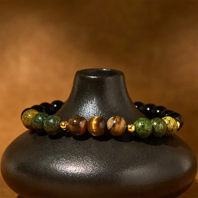 Fortune Jewel Turquoise Tiger Eye Beads Glass Balance Serenity Bracelet Fortune Jewel