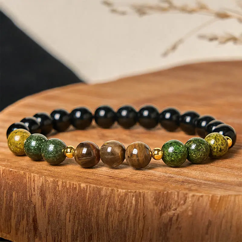 Fortune Jewel Turquoise Tiger Eye Beads Glass Balance Serenity Bracelet Fortune Jewel