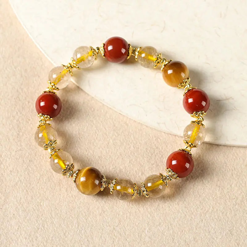Fortune Jewel Natural Golden Rutilated Quartz Tiger Eye Beads Wealth Bracelet Fortune Jewel