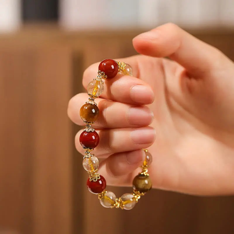 Fortune Jewel Natural Golden Rutilated Quartz Tiger Eye Beads Wealth Bracelet Fortune Jewel