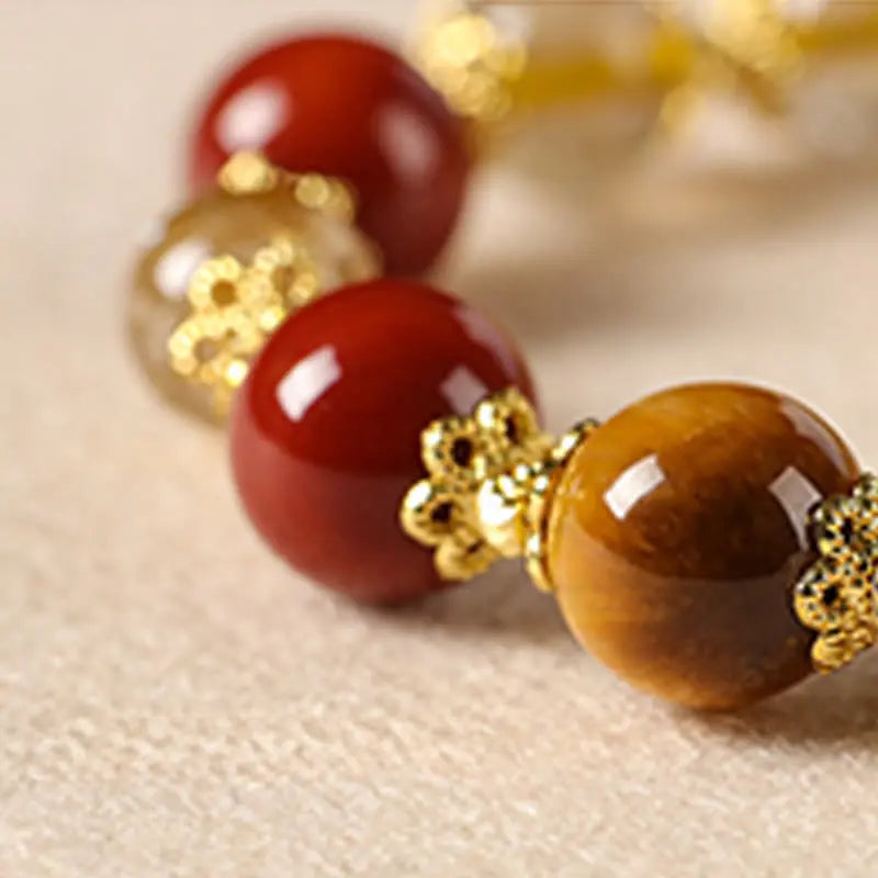 Fortune Jewel Natural Golden Rutilated Quartz Tiger Eye Beads Wealth Bracelet Fortune Jewel