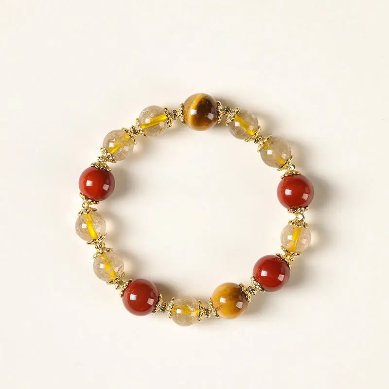 Fortune Jewel Natural Golden Rutilated Quartz Tiger Eye Beads Wealth Bracelet Fortune Jewel