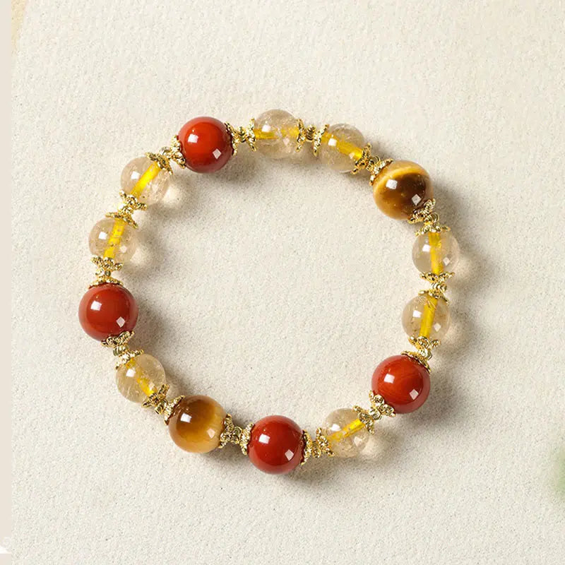 Fortune Jewel Natural Golden Rutilated Quartz Tiger Eye Beads Wealth Bracelet Fortune Jewel