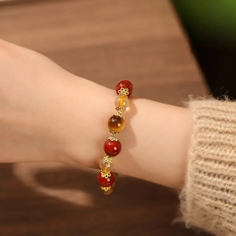 Fortune Jewel Natural Golden Rutilated Quartz Tiger Eye Beads Wealth Bracelet Fortune Jewel